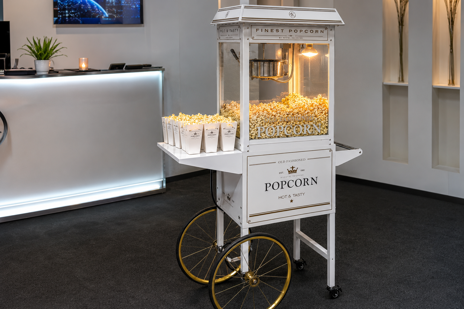 Eksklusive popcornmaskine har et klassisk old fashioned look